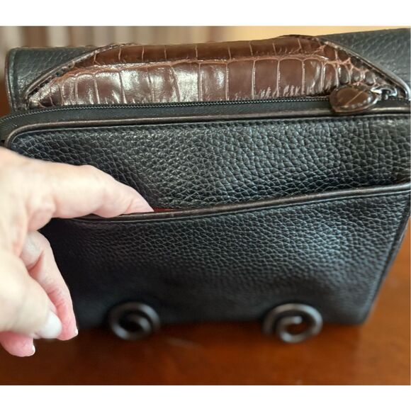 BRIGHTON - Nepal Organizer Crossbody/Pebbled Leather/Croc-Embossed Leather Trim - Picture 6 of 16